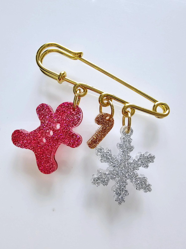 BROCHE DE NOEL FRAMBOISE MARRON ARGENT