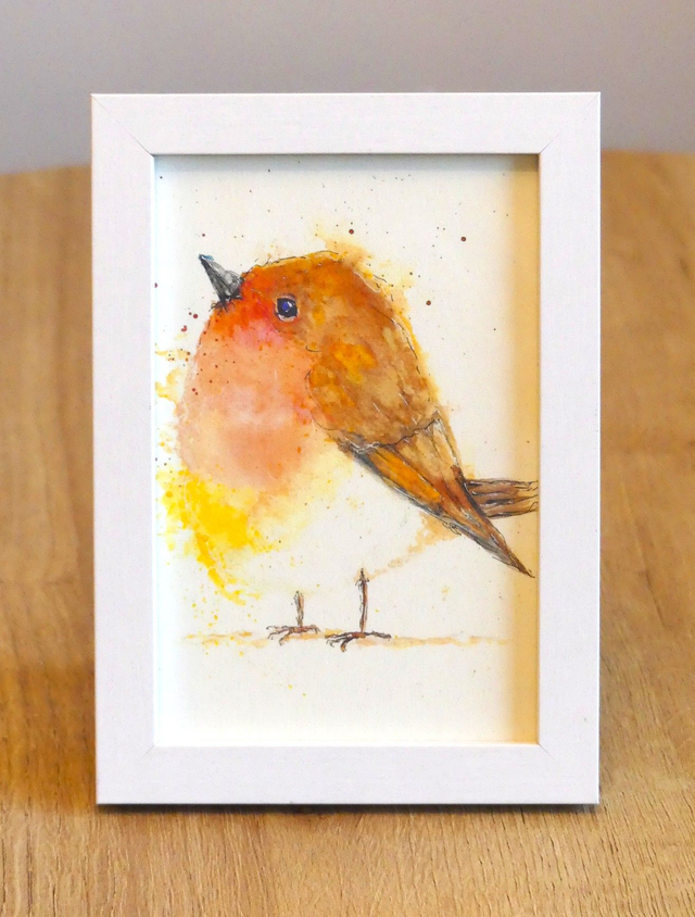 Robin - Watercolour Print Framed 7" x 5"