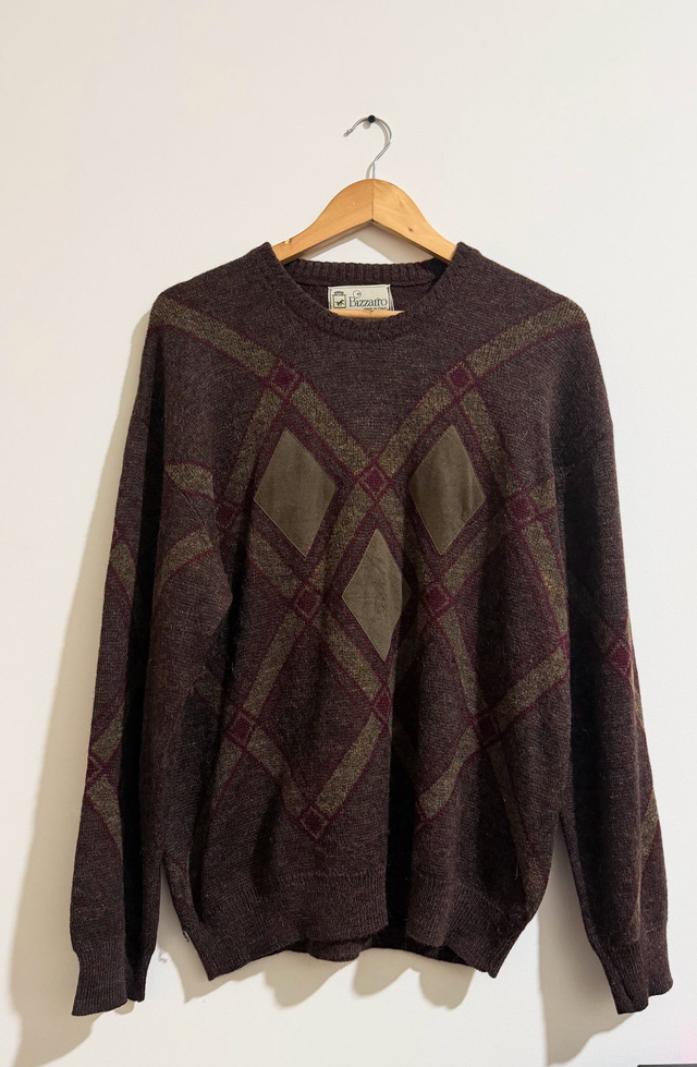 Bizzarro Italian Argyle Knit Sweater – Brown & Burgundy - L
