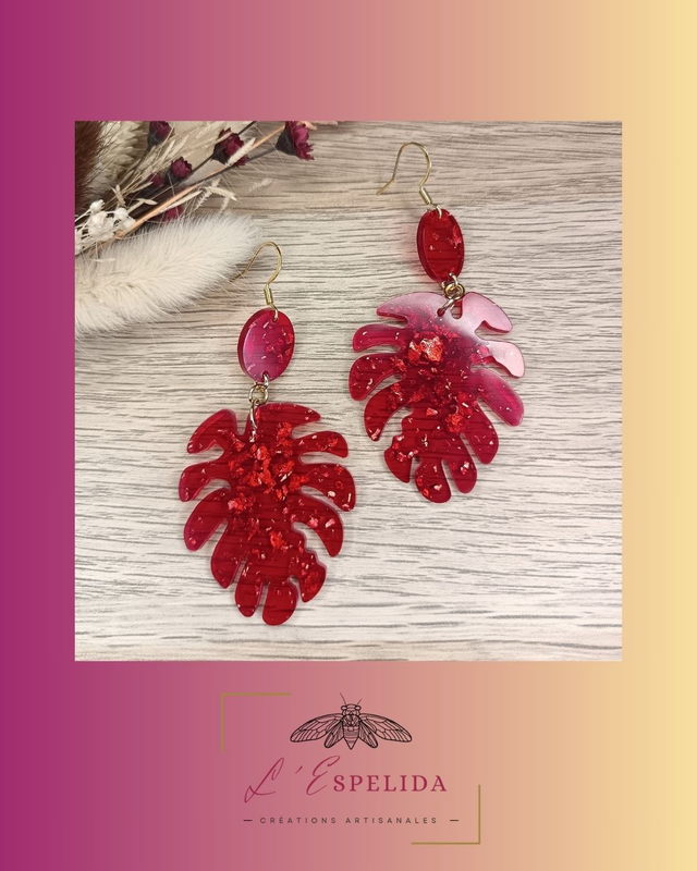 Monstera rouges et dorées