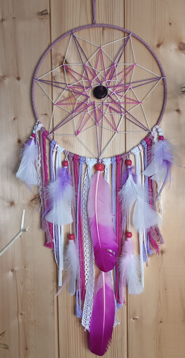 Attrape rêve rose et blanc