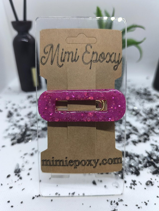 Barrette à cheveux rectangle rose pailletté 