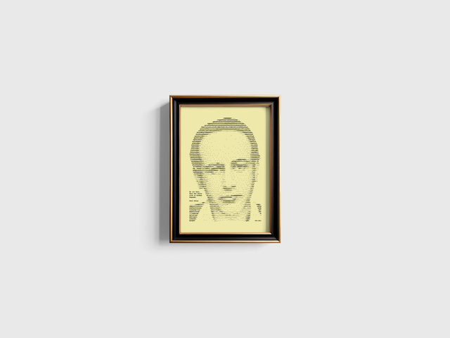 A4 Schreibmaschinen-Porträt Paul Celan mit Zitat in Schwarz auf Elfenbein