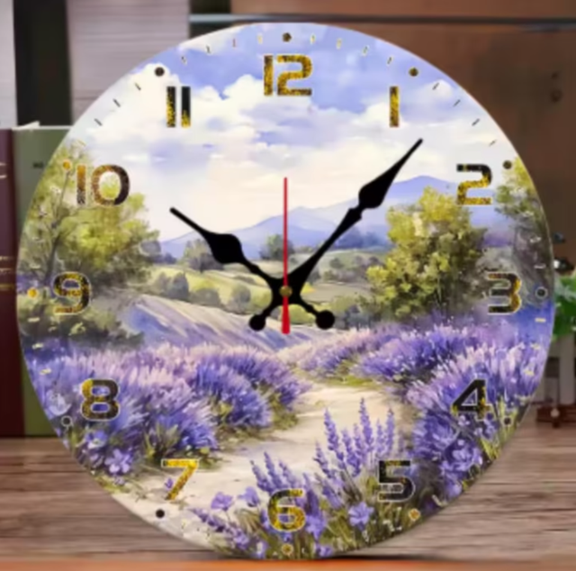 Ronde wandklok van hout analoge Lavendelveld (25cm)
