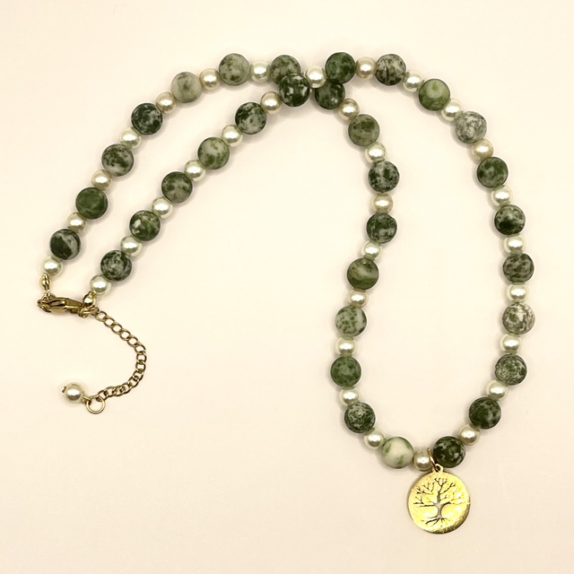 C91 - Collier perles agate arbre pendentif arbre de vie