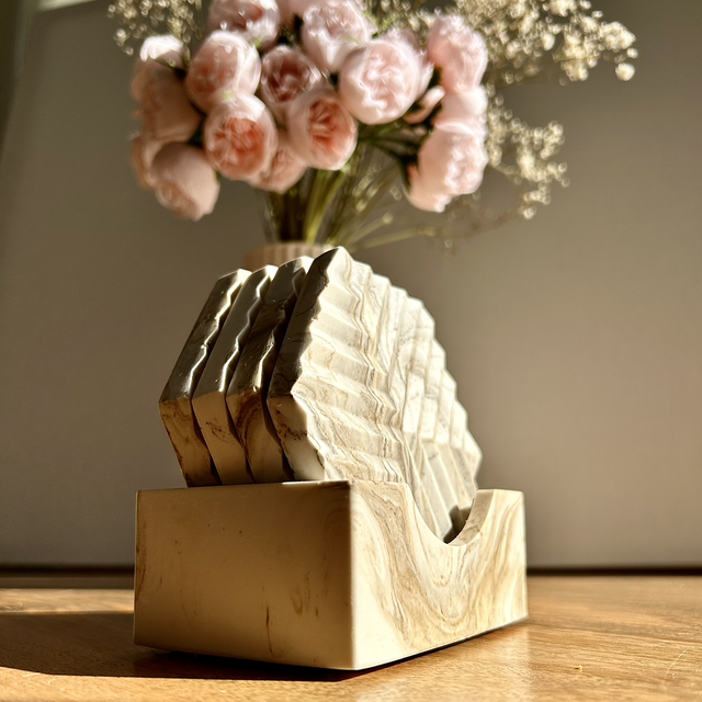 4 Sous-verre Hexagone Marbré beige 