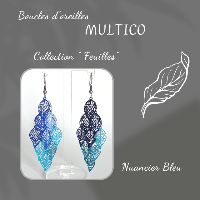 Boucles d&#039;oreilles MULTICO - Collection Feuilles - Nuancier Bleu