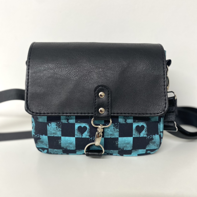 Grunge teal and black checkered Crossbody Bag 