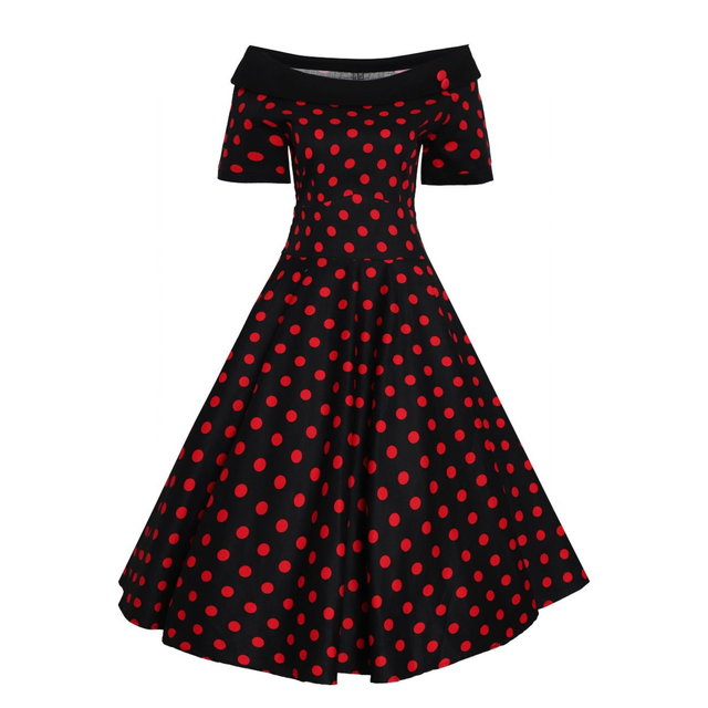 Darlene Rockabilly Black & Red Spot Swing Dress