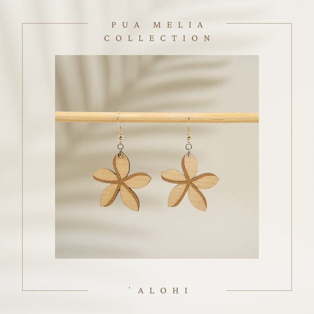Boucles d'oreilles en bois / Wood Earrings - Pua Melia ʻAlohi