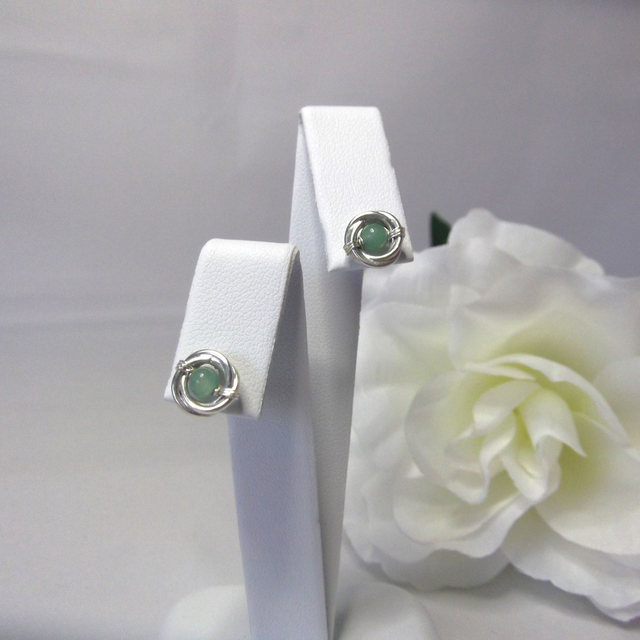 Green Aventurine gemstone Russian wedding ring style stud earrings with recycled silver 