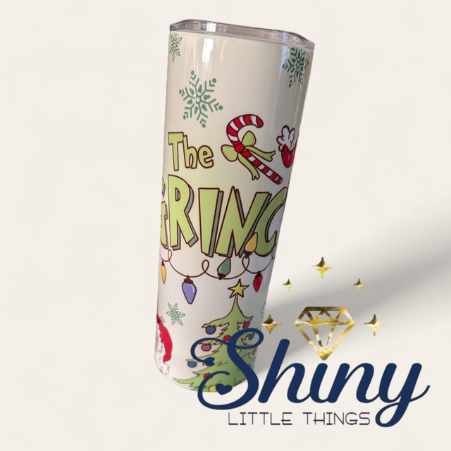 20oz Skinny Tumbler Grinch Design