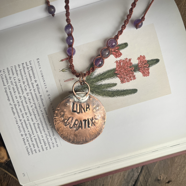 Collier Améthyste Cuivre et macramé