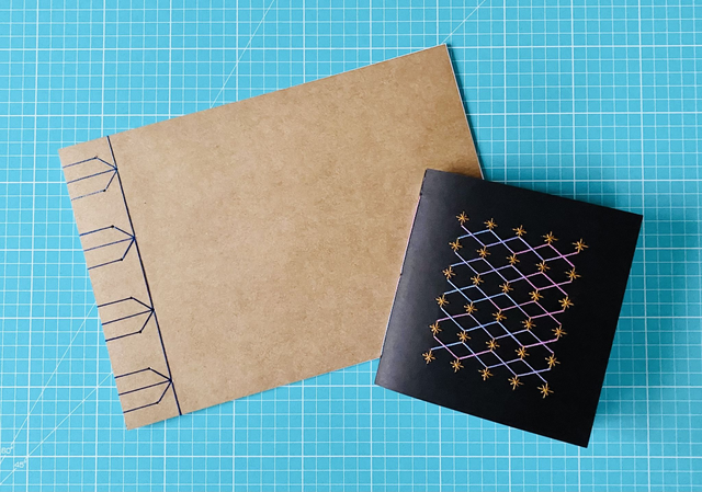 Bookbinding workshop for adults @ Lincoln Cathedral - Japanese stab-bound book (tortoise shell) &amp; Sashiko-embroidered dos-à-dos book