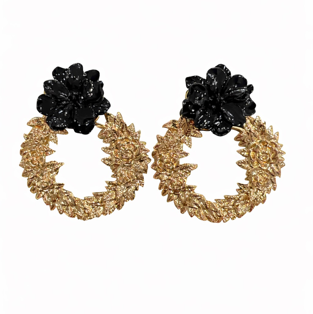 Pendientes floral negro 