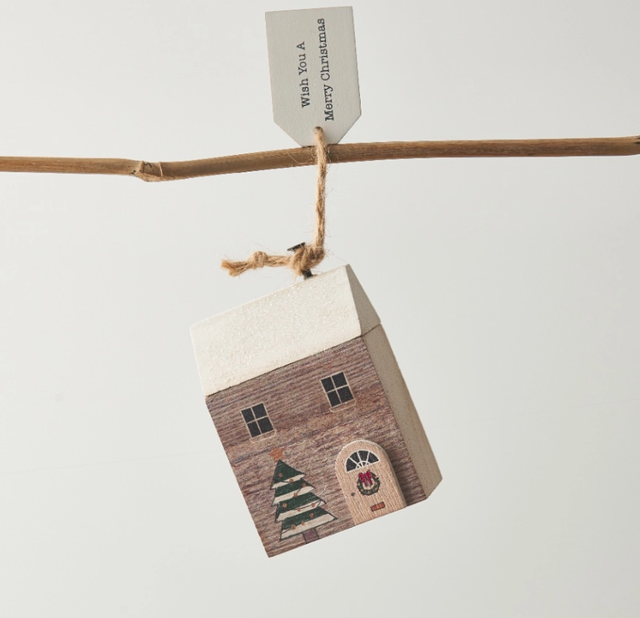 Merry Christmas Wooden House Deco 5x3.5x8cm