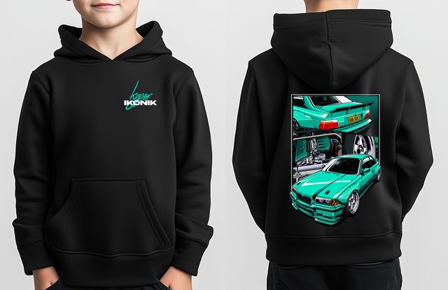 KIDS Premium Black Hoodie | BMW E36 - Mint Green 