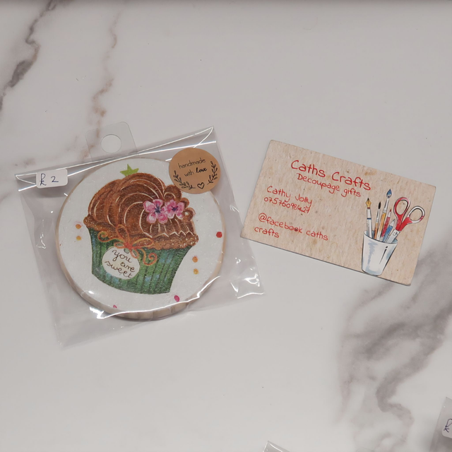 Decoupage Wooden Cupcake Magnet