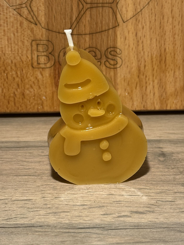 Small Flat Snowman Shaped Candle - 100% Beeswax