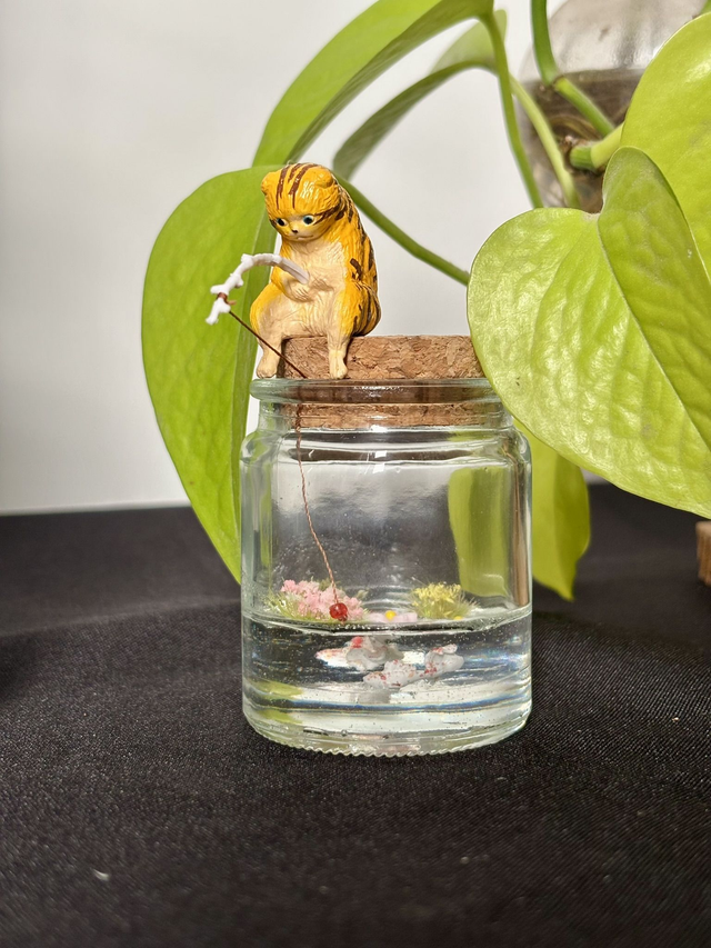 🍃 Mini terrarium verre - Chat pêcheur 