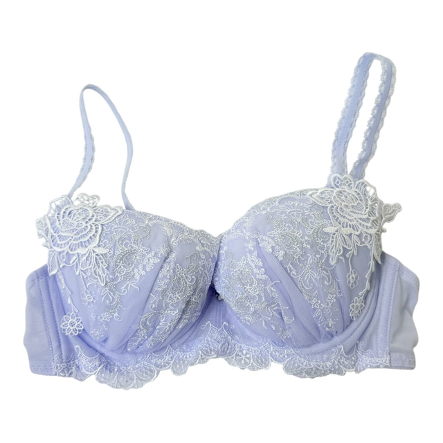Periwinkle blue embroidered floral appliqué Japanese Bra UK 32B