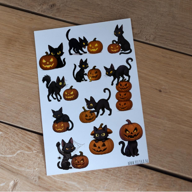 Stickervel Halloween - "Griezelige Katten" - Rozeka