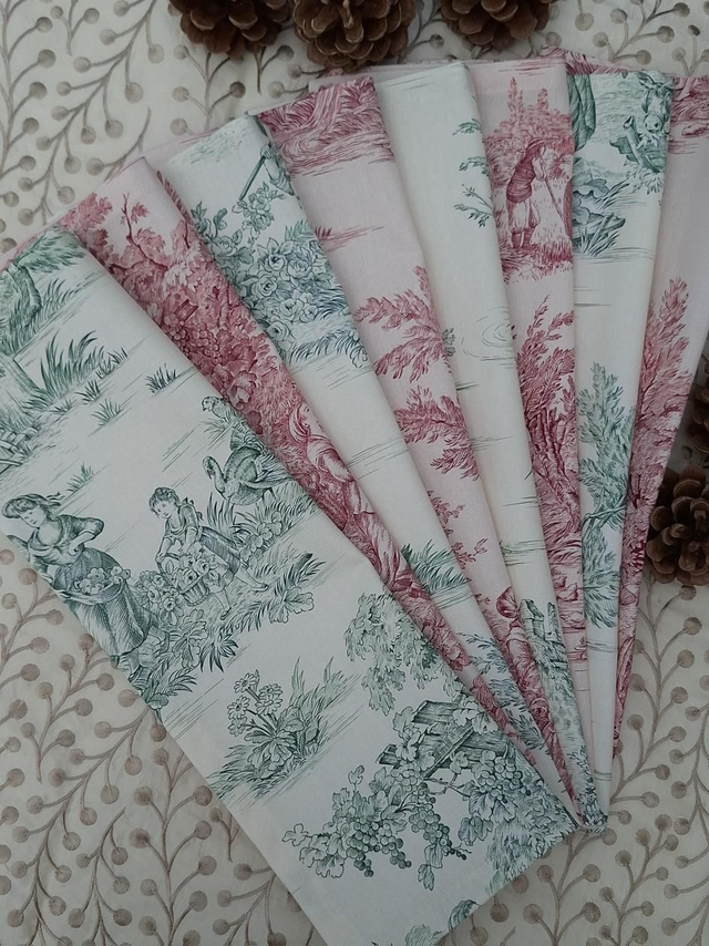 Linen napkins, printed with French 18th Century style Toile de Jouy, 16" 40cm square