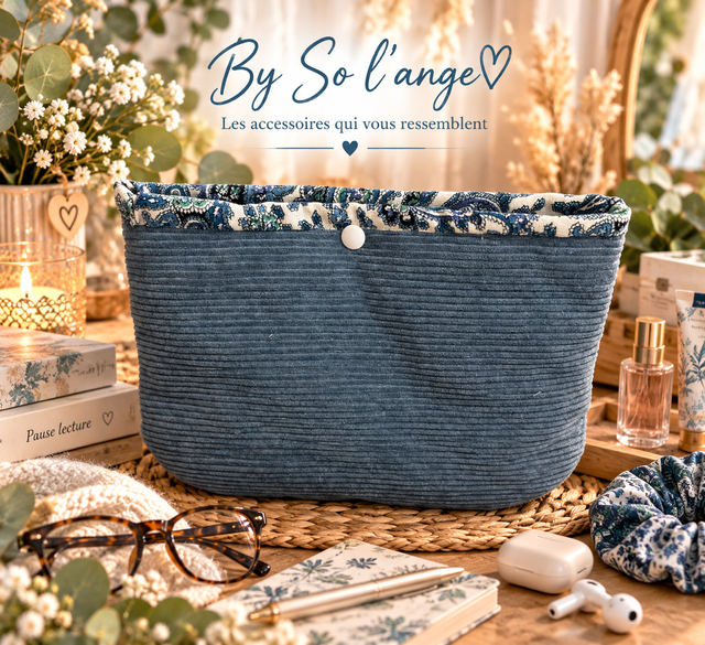 Pochette bleue cotelee
