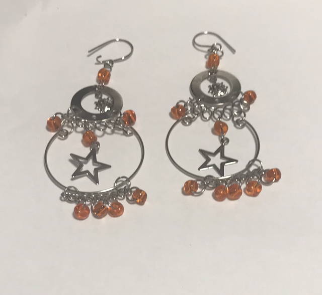 Peach &amp; Silver Dangling Earrings- PCDE18