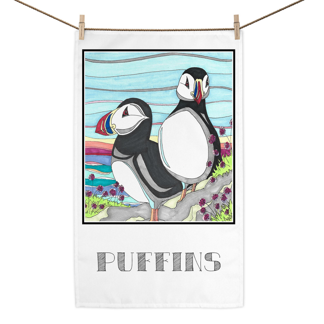 Puffin tea towel