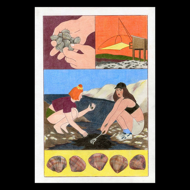 La pêche aux palourdes, dessin original format A4