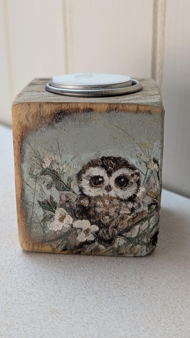 Owl among the flowers / left - Tealight Holder