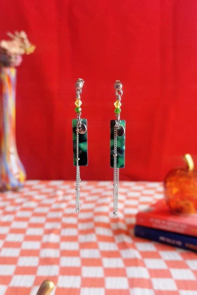 Boucles d'oreilles Vert Marbré & Argenté