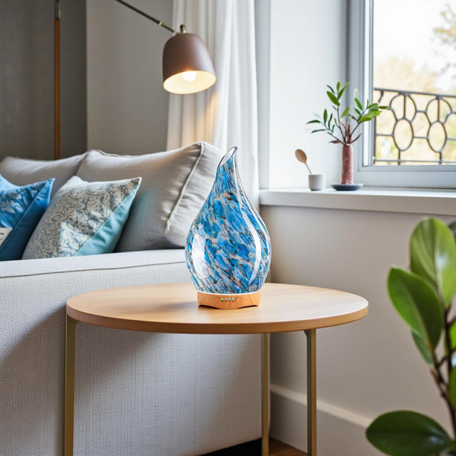 Large Blue Abstract Glass Electric Mist Diffuser