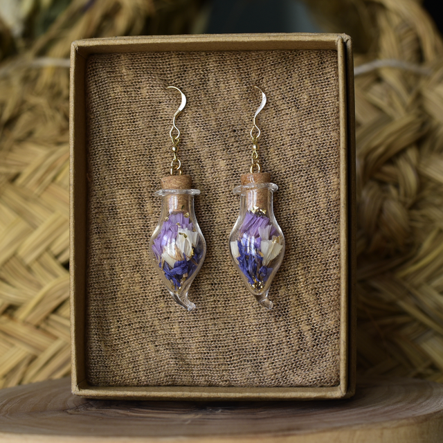 boucles fioles gold bleuet &amp; statice