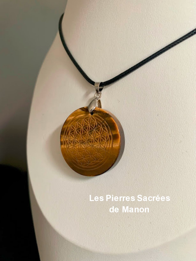 Pendentif Fleur de Vie Œil de Tigre 