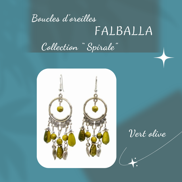 Boucles d&#039;oreilles FALBALLA - Collection Spirale - Vert olive