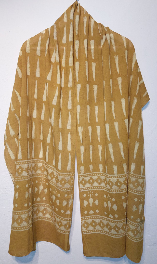 Étole, teinture naturelle, coton imprimé à la main, écharpe légère, jaune ocre - Cadeau femme artisanal éthique 