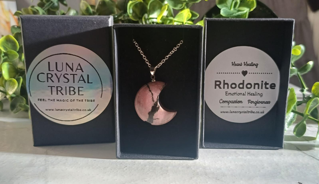 Rhodonite Crescent Moon Necklace