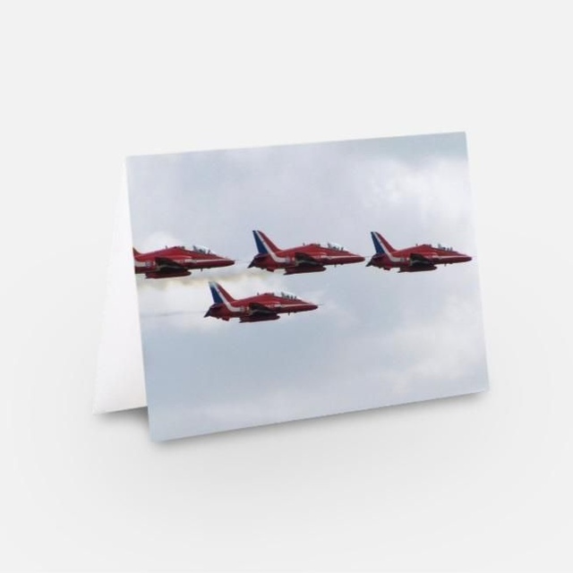 Red Arrows 4 Side on plane greeting card