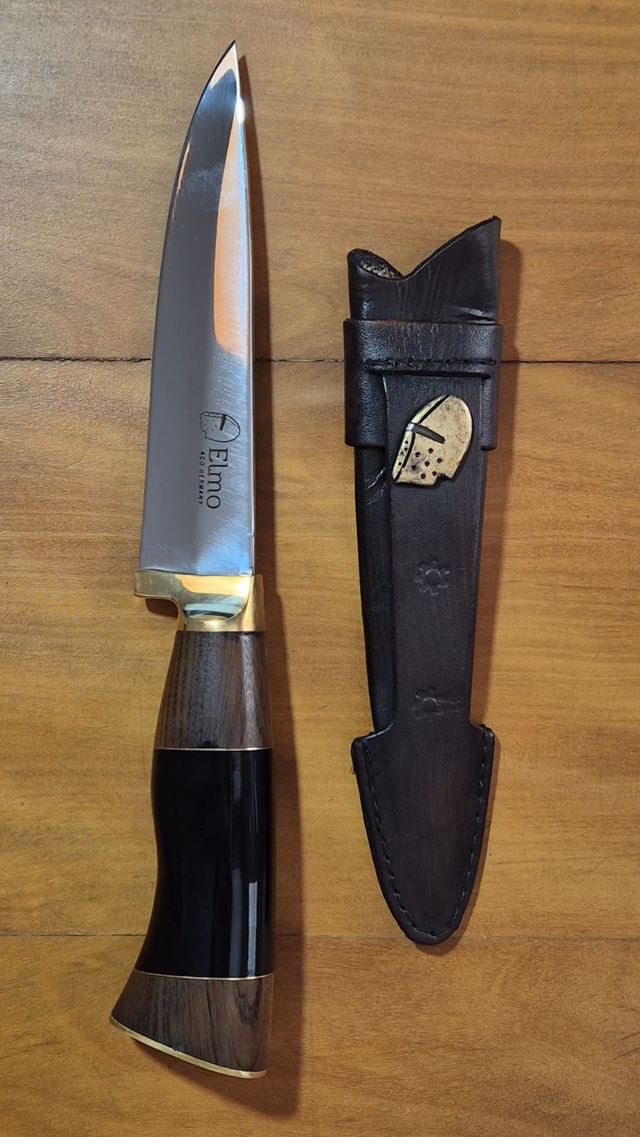 Faca Artesanal 5 Pol Elmo Aço Inox Alemão Cabo Madeira Latão