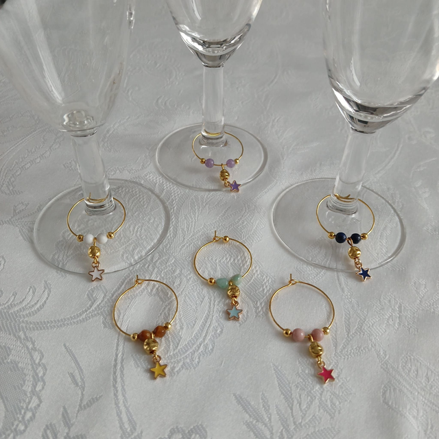 Wijnglas Markeerders (set van 6) met Goudkleurige Sterretjes en Edelstenen (13.011)