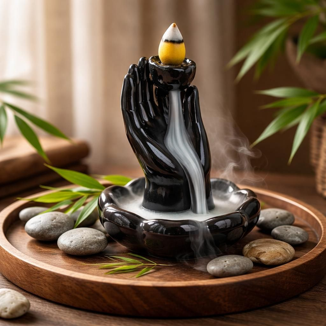 "Main &amp; Lotus" - Fontaine à encens - Céramique