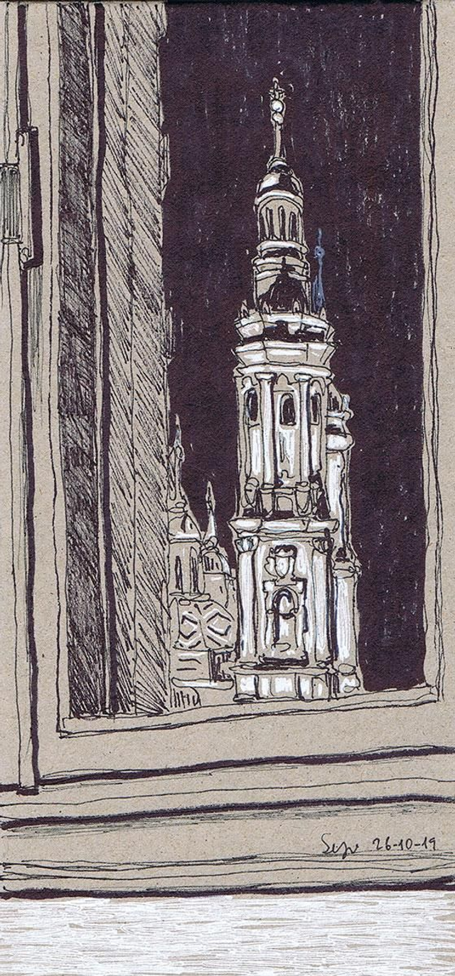 Dibujo torre de El Pilar (Zaragoza)