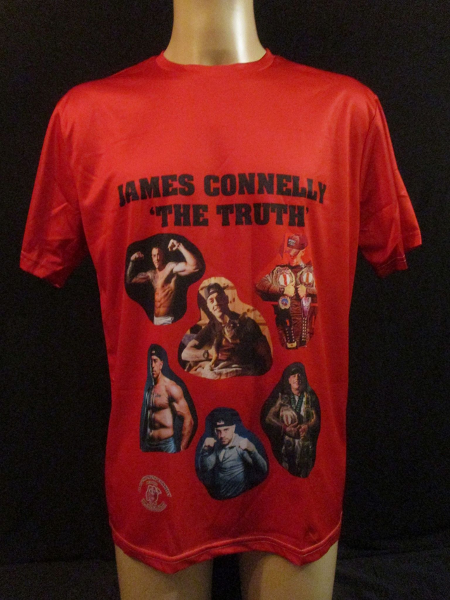 James 'The Truth' Connelly Champion Bare Knuckle Boxer Picture T-Shirt (Black Bubble Logo) ADULT 100% Polyester Crew Neck RED (Large) Top