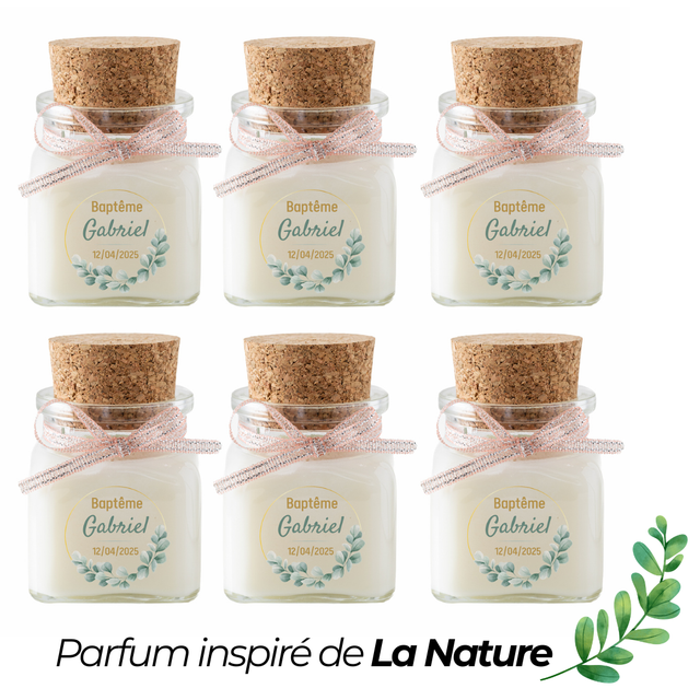 6 Bougies personnalisées parfumées : cadeau invités mariage, baptême, communion, anniversaire, baby shower, gender reveal, EVJF, Parfum au choix