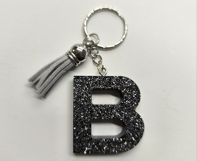 Porte clés initiale "B" noir pailleté 