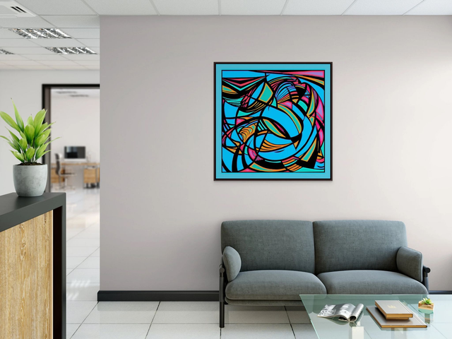 Abstract Colourful Contemporary Wall Art, Framed Canvas Unique Art, Statement Art,