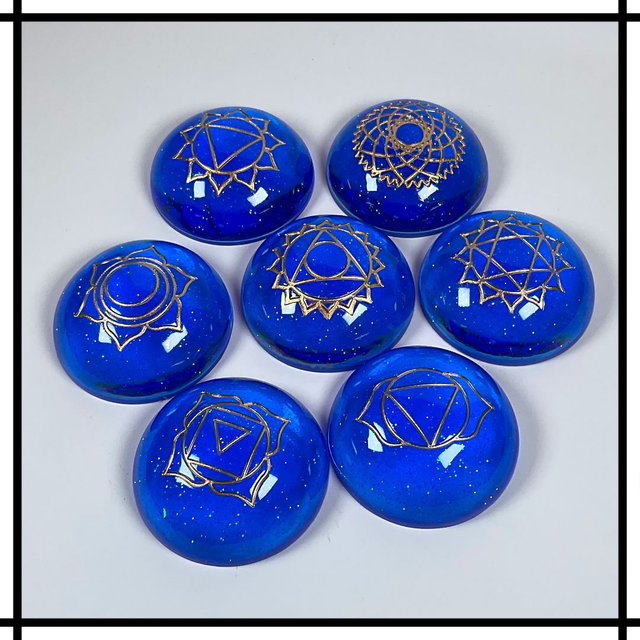 Handmade Resin Chakra Stone Set – 7 Chakra Symbols - Royal Blue | Decorative Spiritual & Mindfulness Décor - CSS-010