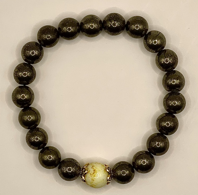 B136 - Bracelet perles pyrite et perle calcite